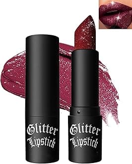 Diamond Glitter Matte Lipstick, Gothic Shiny Lip Gloss, Wine Red Sparkling High Pigment Longlasting Waterproof Smudgeproof Non-Stick Lipstick, Bold Shimmer Lip Blam for Women Lip Makeup-07