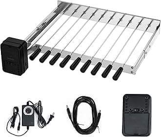 Skyflame Stainless Steel Electric Skewers Set with 9 Skewers, Automatic Rotating with Adjustable Speed Motor and Adjustable Length BBQ Grill Stand