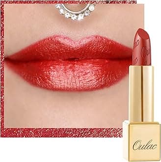 Oulac Orange Red Lipstick for Women with Metallic 3D Shine Lightweight Hydrating Formula, High Impact Lip Color, Vegan Beauty, Full Coverage Lip Makeup, Dangerous(02)