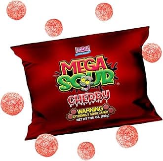 Mega Sour Candy Cherry 200g - Trendy Sweet Bags - Traditionally Handmade Sweets - Sour Coating Lasts 20 Seconds - Candies for Party Bag, Gift Hamper, or Hamper Box