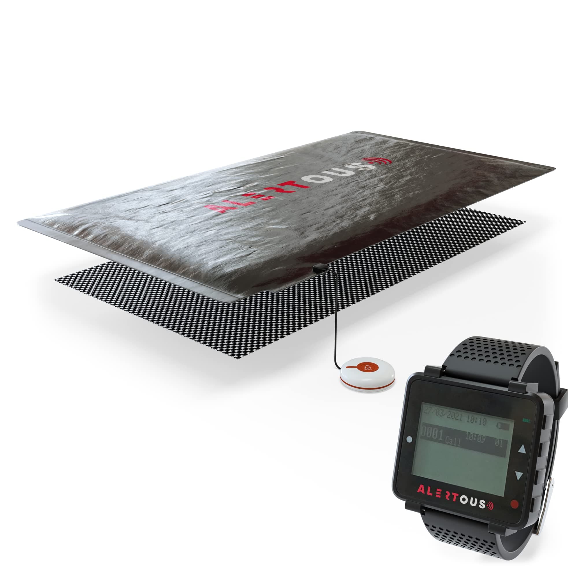 Wireless Floor Sensor Pressure Mat with Wrist Watch Alert for Elderly & Dementia Care