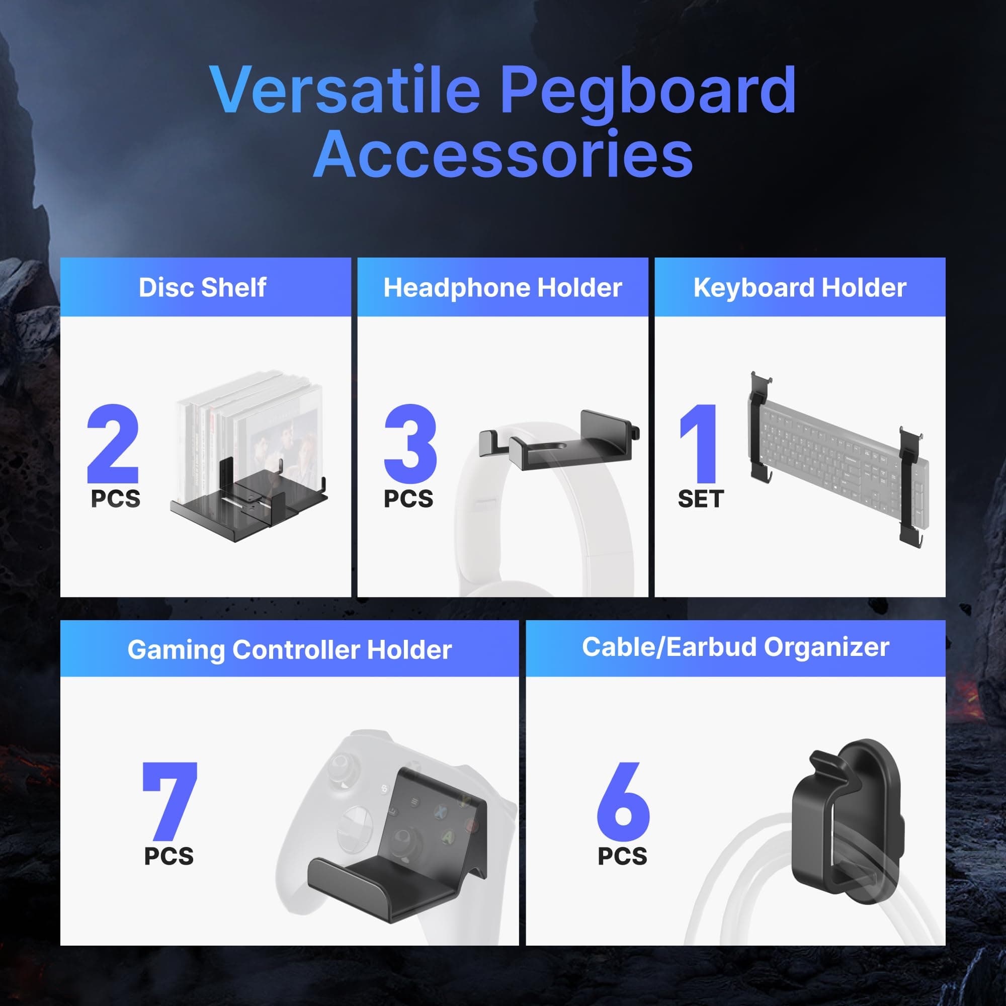 Plastic Controller and Headphone Holder Wall Mount Rack, 14pcs, Black - Gaming Accessories Organization