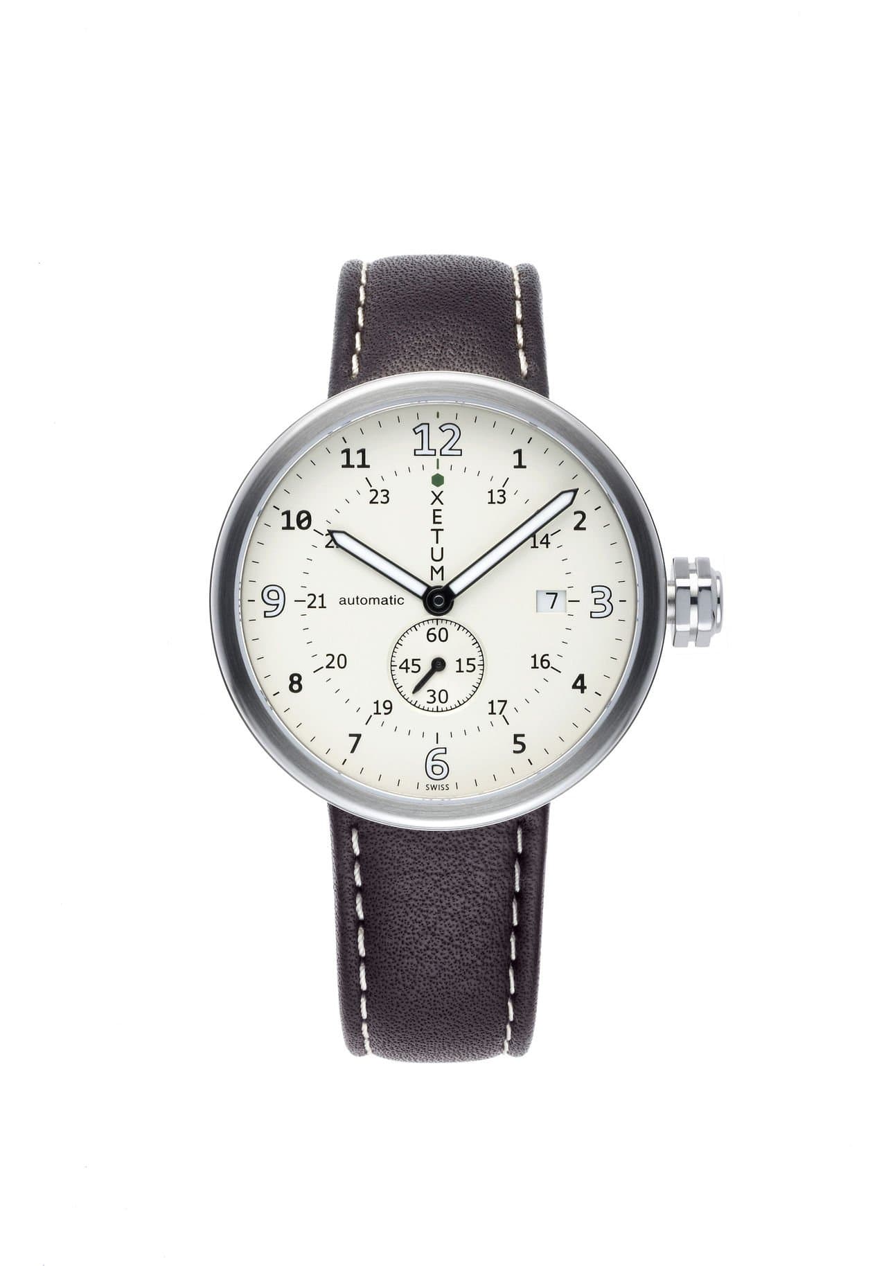 Tyndall Automatic Watch - Off-White Dial, Brown Leather Strap