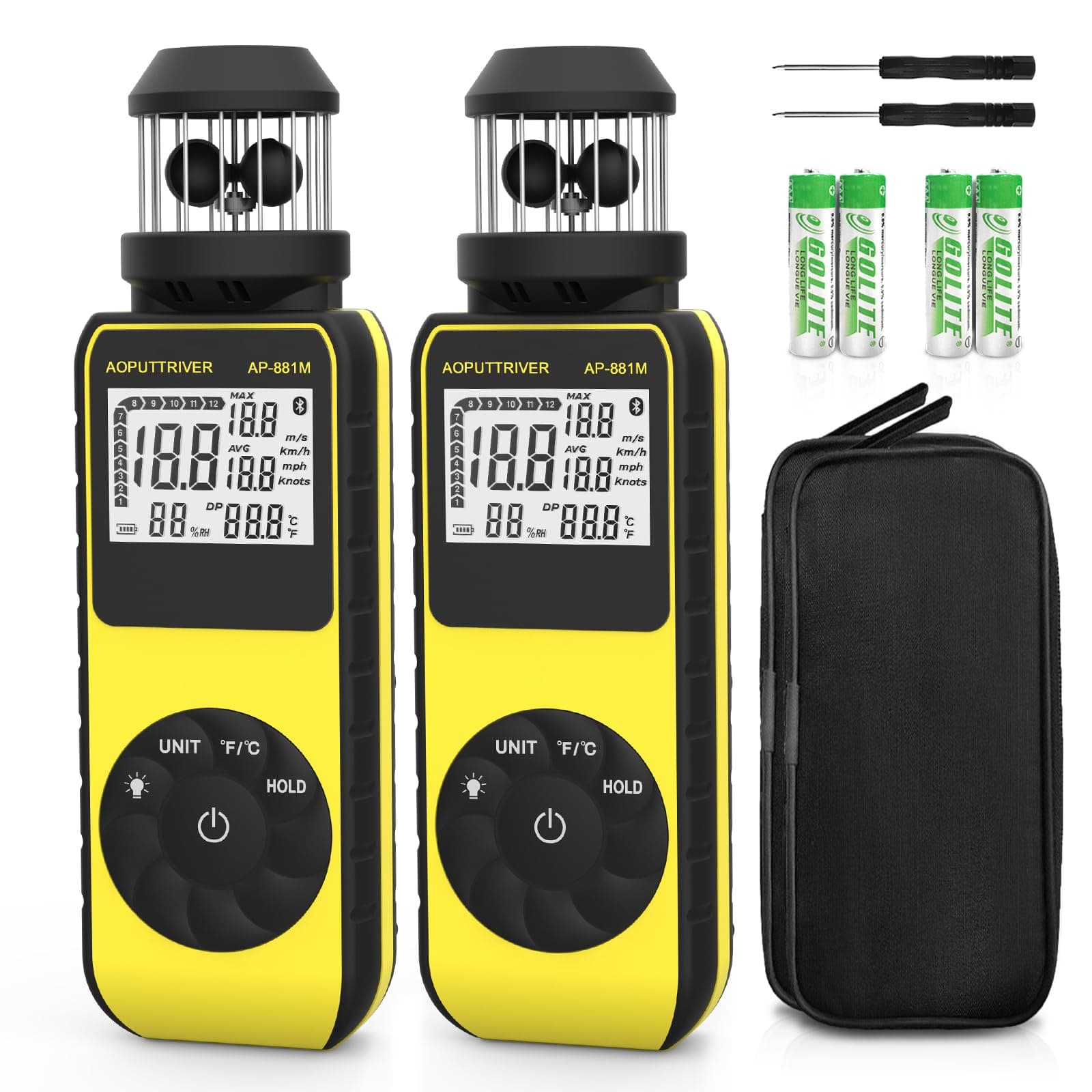 Anemometer Handheld Wind Cup Meter with Direction, Portable Wind Gauge Handheld with 360°Wind Directions Air Flow Meter with Temp(℃/℉) Backlit for HVAC Vents-2pcs