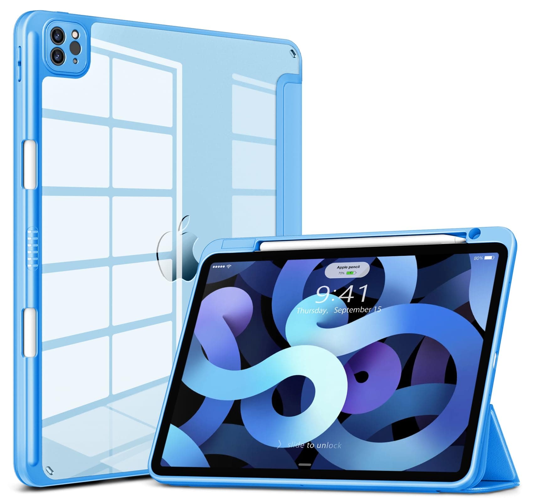 DTTOCASE for iPad Pro 11 Inch 4th/3rd/2nd/1st Generation Case, iPad Air 11-inch / 5th / 4th Generation Case with Clear Back,Pencil Holder,Auto Sleep/Wake,Camera Protection,Azure