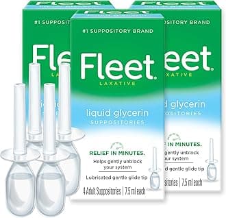 Fleet Liquid Glycerin Suppositories for Constipation Relief, Fast and Effective Stimulant-Free Laxative, 4 Bottles per Pack, 7.5 mL Each, Pack of 3