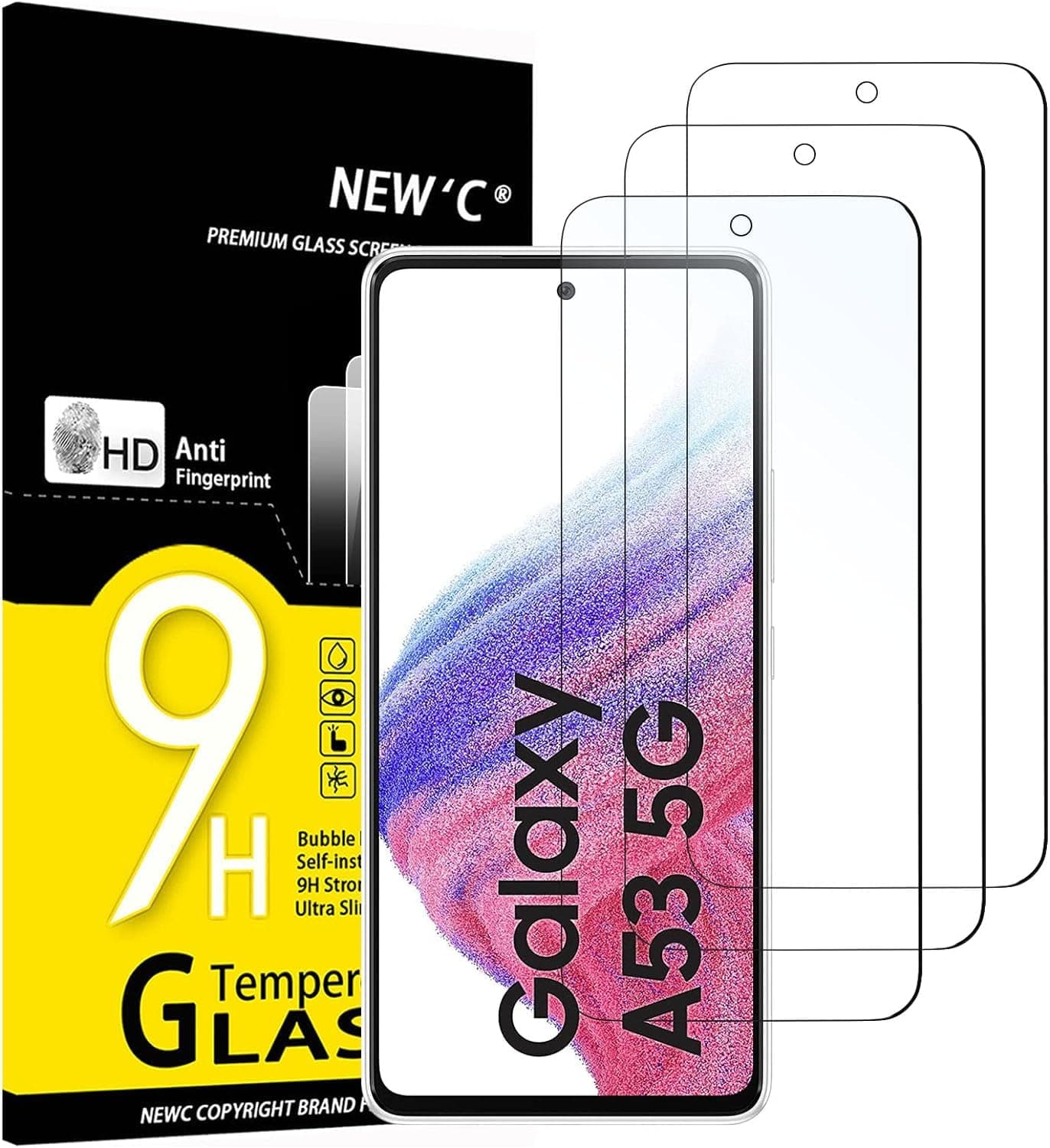 3 Pack Designed for Samsung Galaxy A53 5G Screen Protector Tempered Glass, Case Friendly Anti Scratch Bubble Free Ultra Resistant