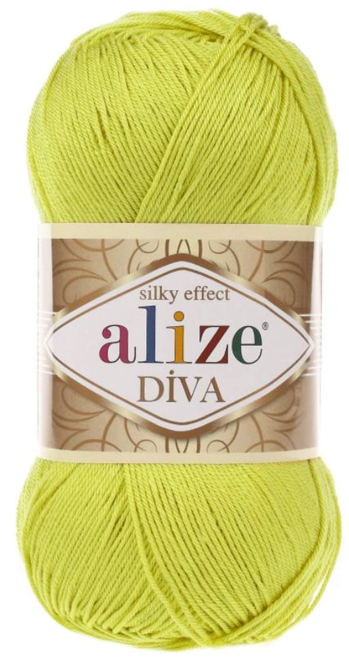 Alize Diva Silk Effect 100% Microfiber Acrylic Yarn 1 Ball skeins 100gr 383yds Color (109 - Lime)