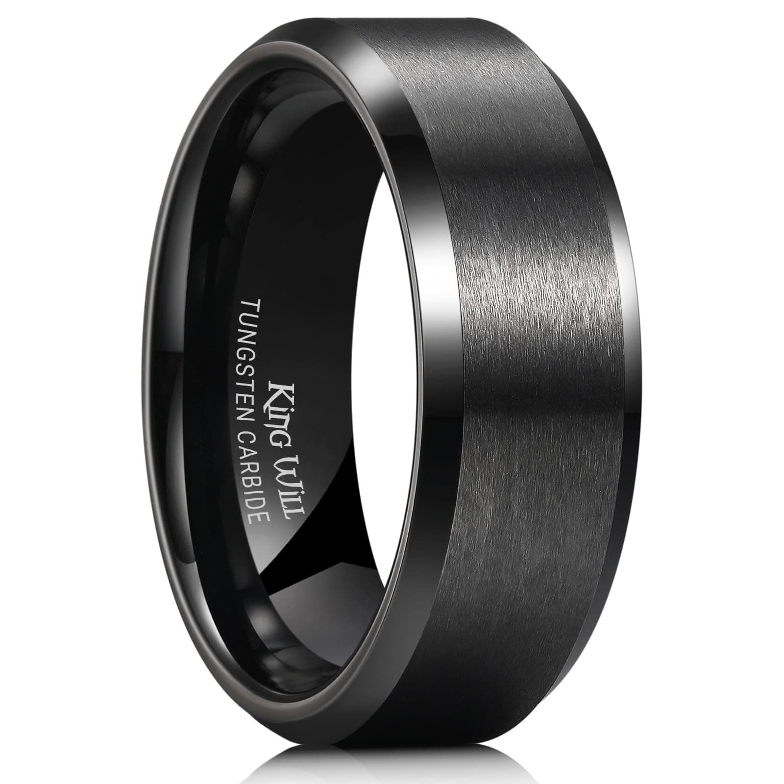King WillBasic 6mm 7mm 8mm 9mm 10mm Men Wedding Black/Silver Tungsten Ring Matte Finish Beveled Polished Edge Comfort Fit