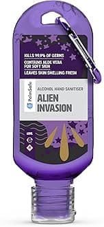 Alien Invasion 60ml Anti Bacterial Premium Hand Sanitiser Travel Size Refillable Clip Bottle Quick Drying Non Sticky Extra Moisturising Kills 99.9% of Viruses