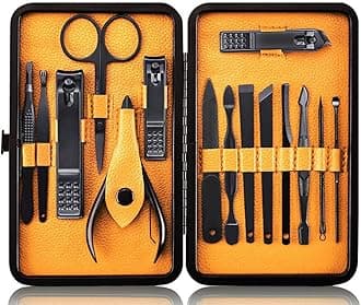 Manicure Set Nail Set Nail Clipper Kit Professional - Stainless Steel Pedicure Set Nail Grooming Kit of 15pcs with Case for Travel (Black/Yellow)