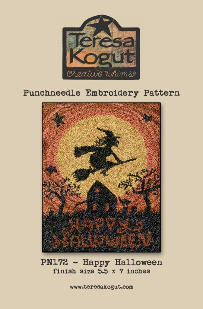 Happy Halloween Witch Punchneedle Punch Needle Embroidery Teresa Kogut Pattern PN172 Autumn Fall