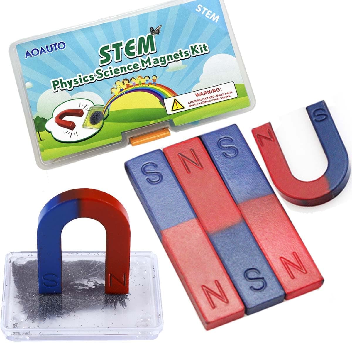 Physics Science Kids Magnet Kit for Education Experiment School Home,Including Educational Bar Magnets/Horseshoe Magnets/Magnetic Powder for Kids Students Teachers