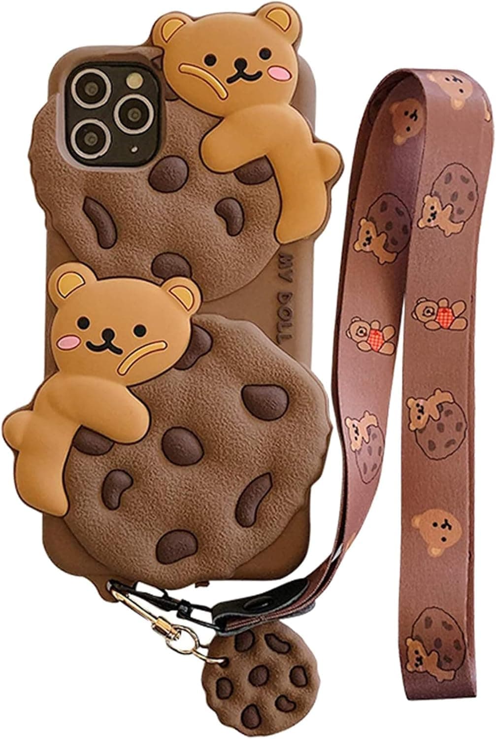 SGVAHY Case for iPhone 12 Pro Max with Strap Lanyard Keychain Cute Bear Cookie Kawaii Funny Soft Silicone Shockproof Protective Cover for Women Girls