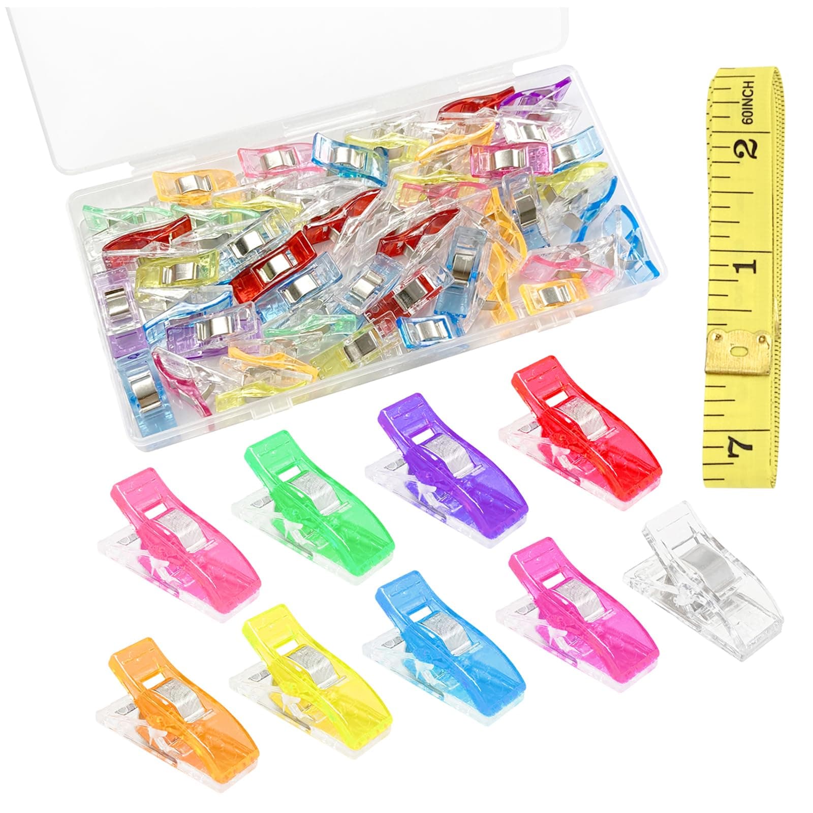 45 Pack Multipurpose Sewing Clips for Quilting and Crafts, Sewing Supplies for Binding. Assorted Colors and 1 Tape Measure