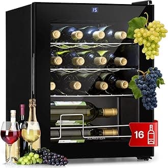 KLARSTEIN Free-standing Wine Cooler Fridge, Single Zone Wine Fridge with Glass Door, 42L Slimline Drinks Beer & Chiller Bottlefor Home Pub, Indoor/Outdoor Bar Fridge, 16 Bottles [Energy Class G]