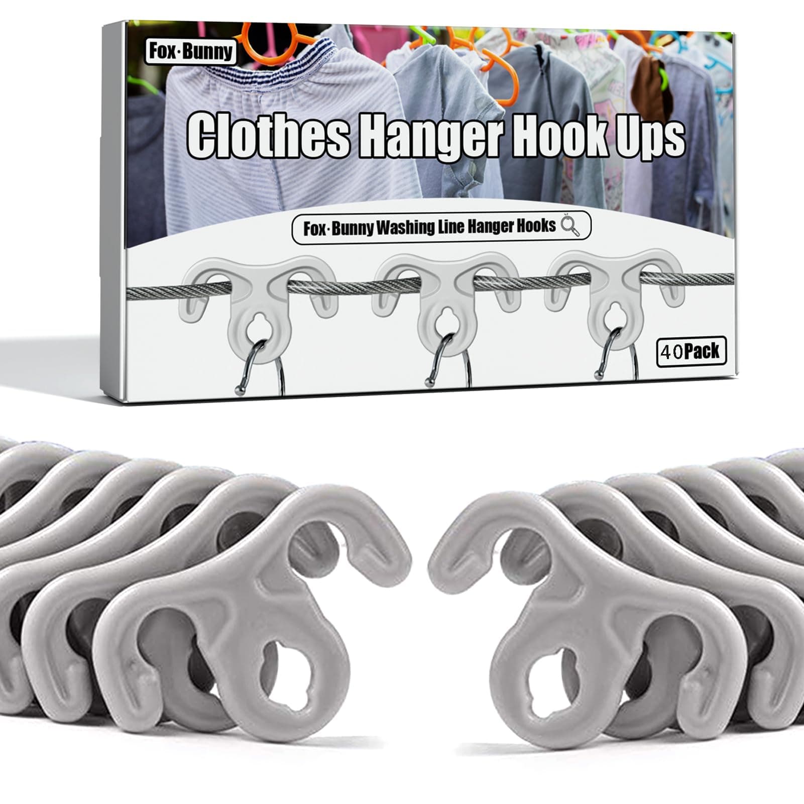 40 Pcs Washing Line Hanger Hooks, Clothes Hook Windproof Pegs, Strong Grip Washing Pegs, Reduces Need To Iron Clothes, Perfect for Clothes Line Outdoor Retractable/Rotary Washing Line
