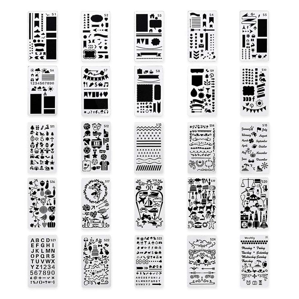 LIDAGO 25 Pieces Journal Stencil DIY Diary Drawing Template Plastic Planner Templates, Diary, Scrapbook，Includes Drawing Stencils, Icons, Charts, Shapes, Much More.