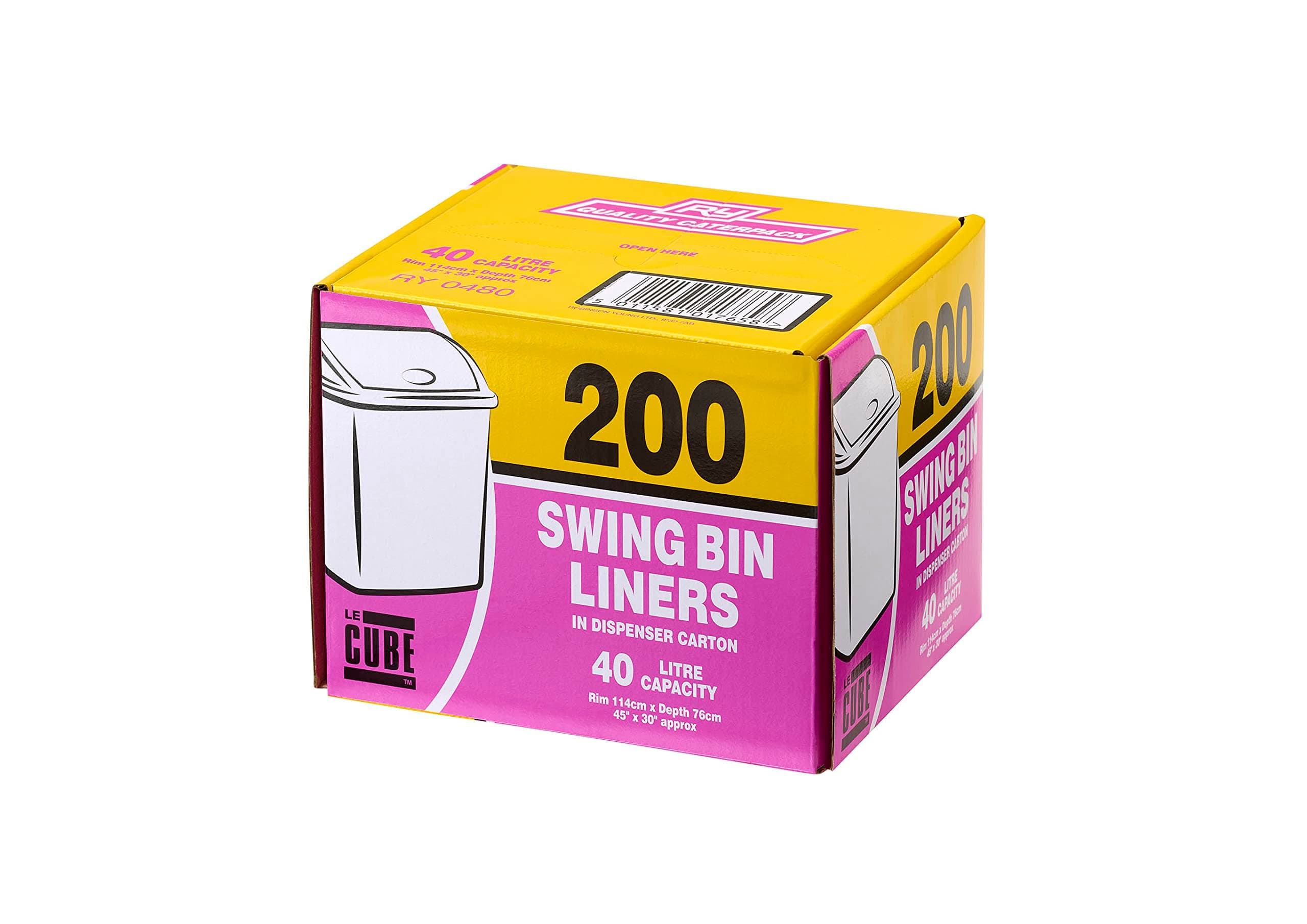 LE CUBE - 40 Litre Swing Bin Liners 200 Pack - White Unscented Bin Bags, Leak Resistant, Durable Waste Disposal Bags For Swing Bins, Kitchen, Office, High Volume Use, Dispenser Box, 114cm x 76cm