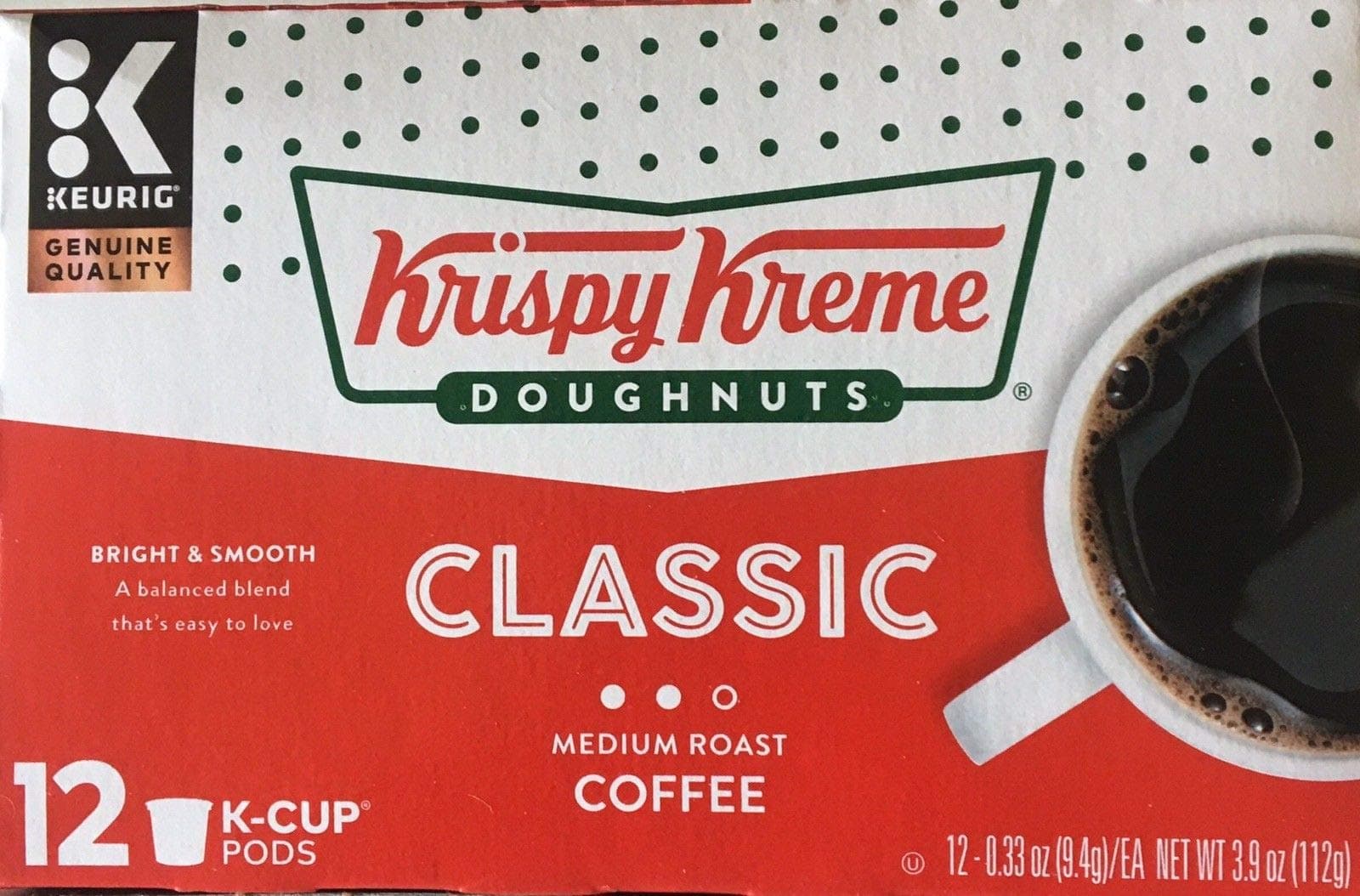 KRISPY KREME DOUGHNUTS COFFEE K CUPS CLASSIC MEDIUM ROAST 12 CT
