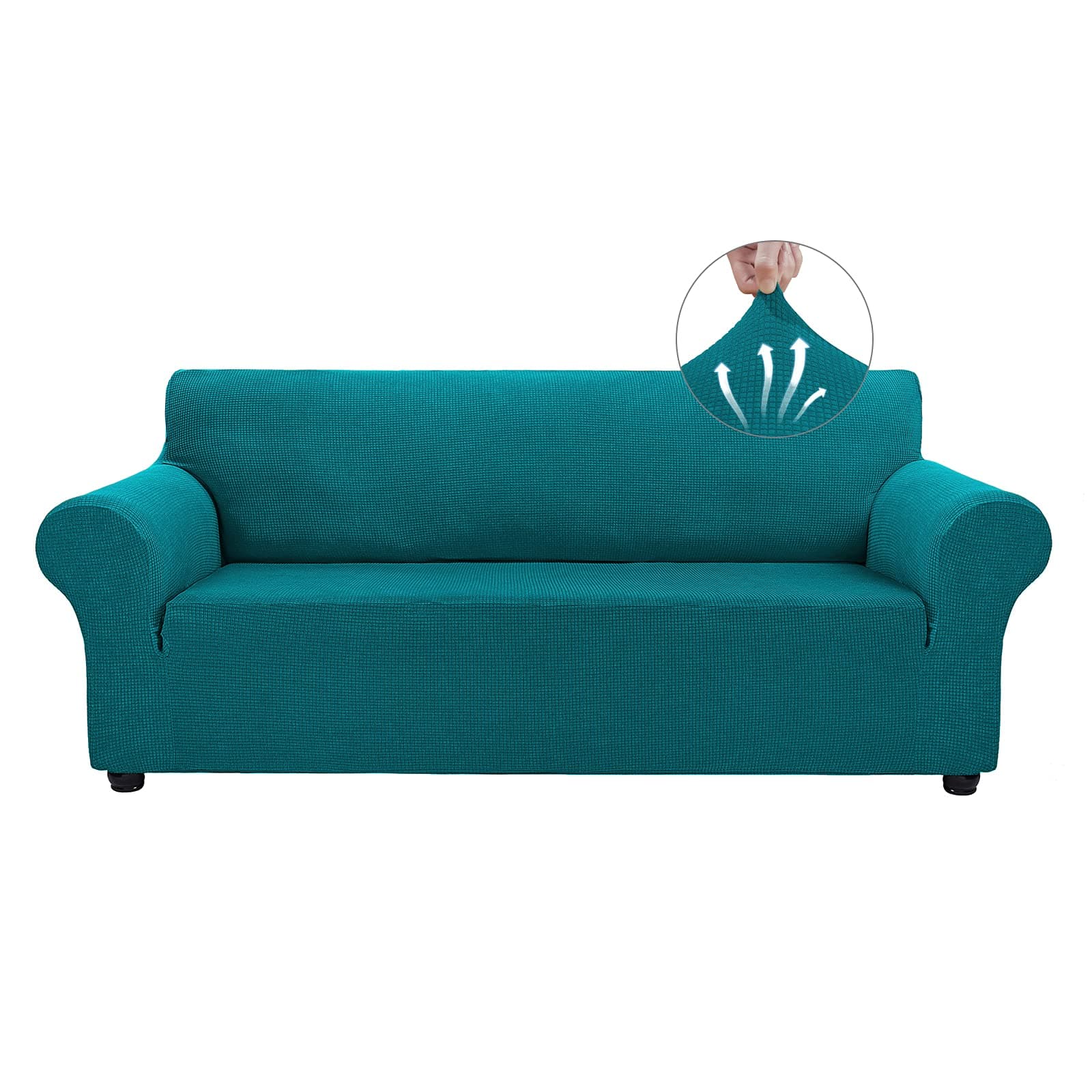 Asnomy Couch Covers for 3 Cushion Couch Stretch Sofa Covers Slipcovers, Pet Protector Furniture Covers for Dogs Cats Spandex Jacquard Fabric Small Checks（Large，Peacock Blue）