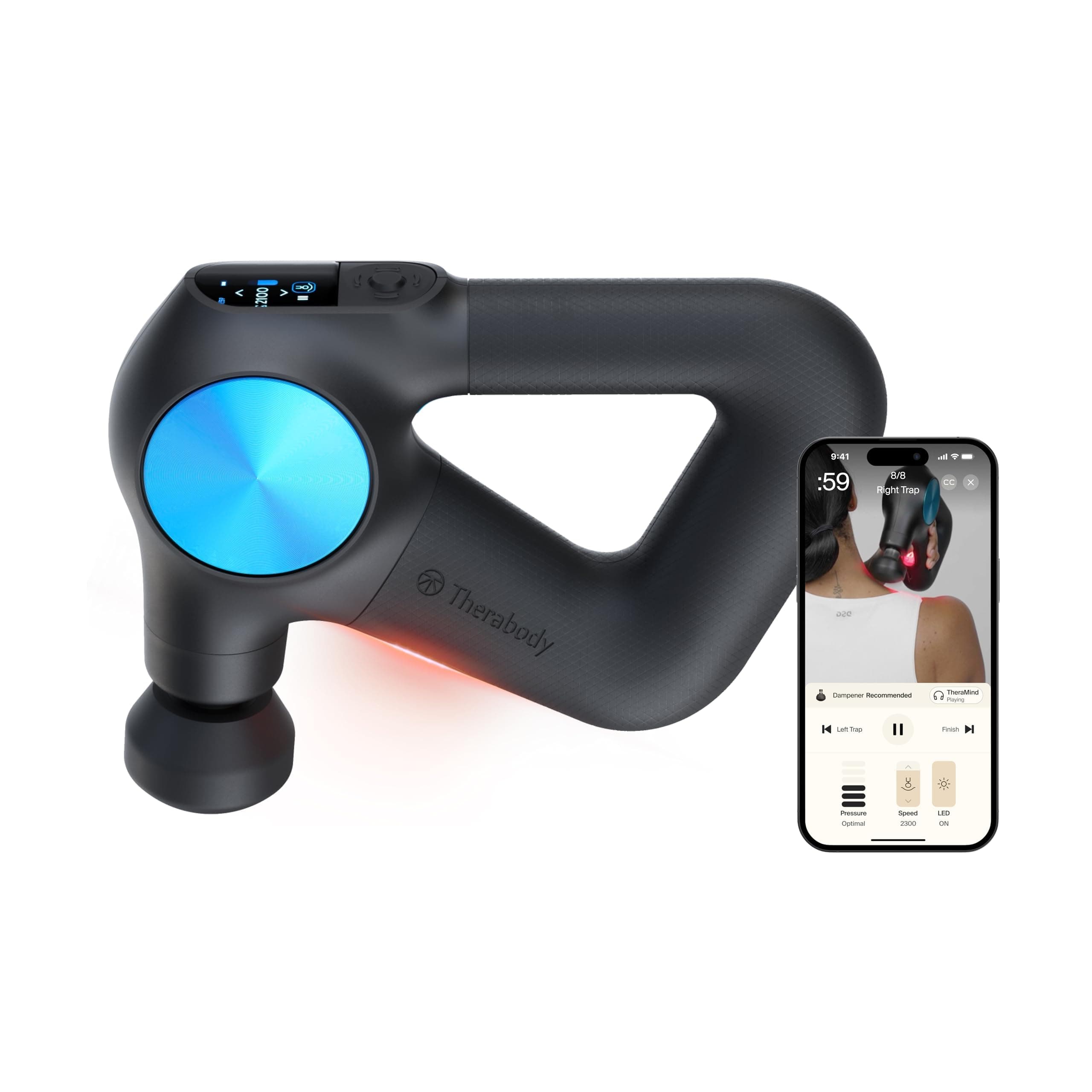 PRO Plus 6-in-1 Deep Tissue Percussion Massage Gun - Handheld Personal Massager for Full Body Pain Relief & Muscle Tension with Biometric Breathwork, Vibration & Heated Attachments