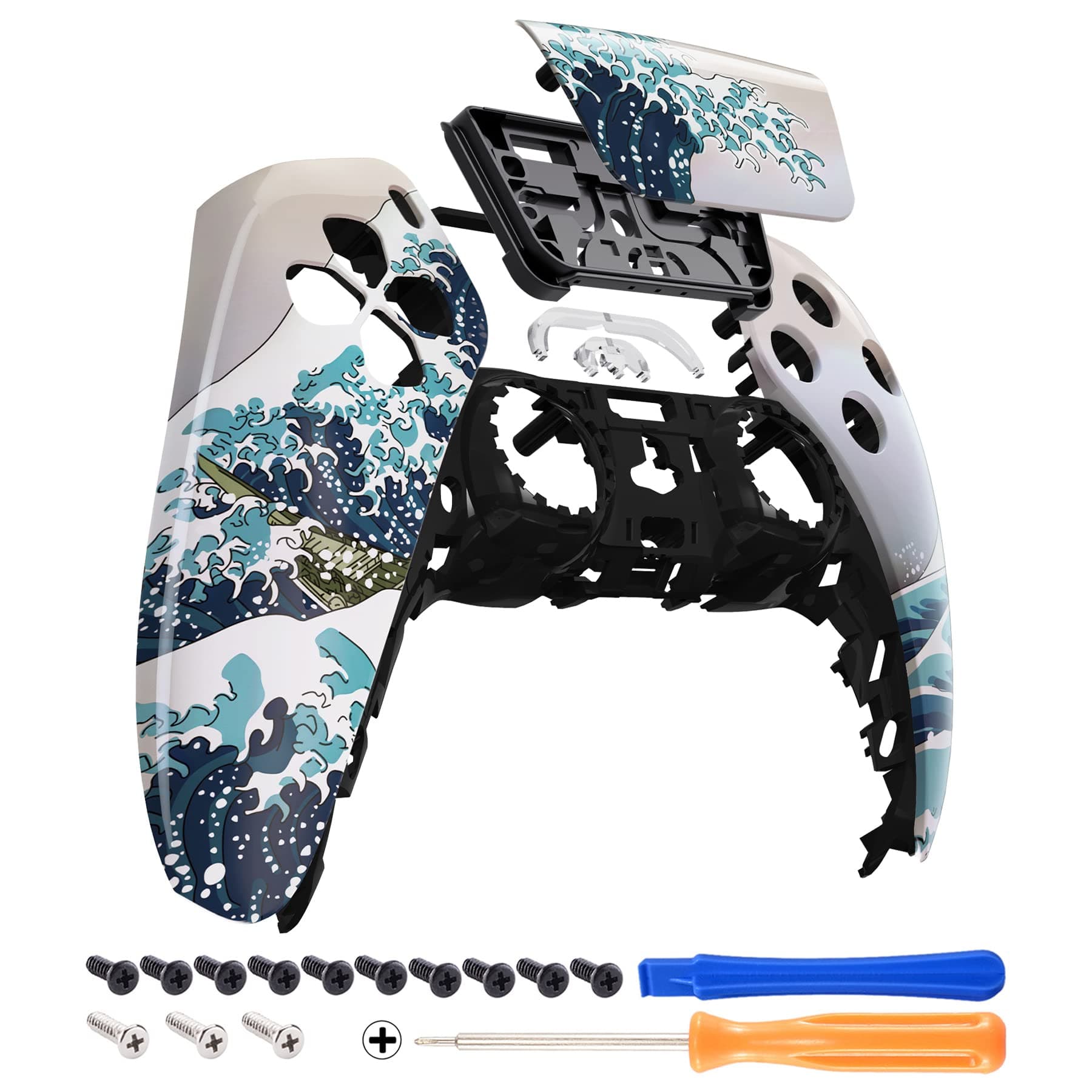 eXtremeRate The Great Wave Touchpad Front Top Shell Compatible with ps5 Controller BDM-010 020 030 040 050, DIY Replacement Shell Custom Touch Pad Cover Compatible with ps5 Controller
