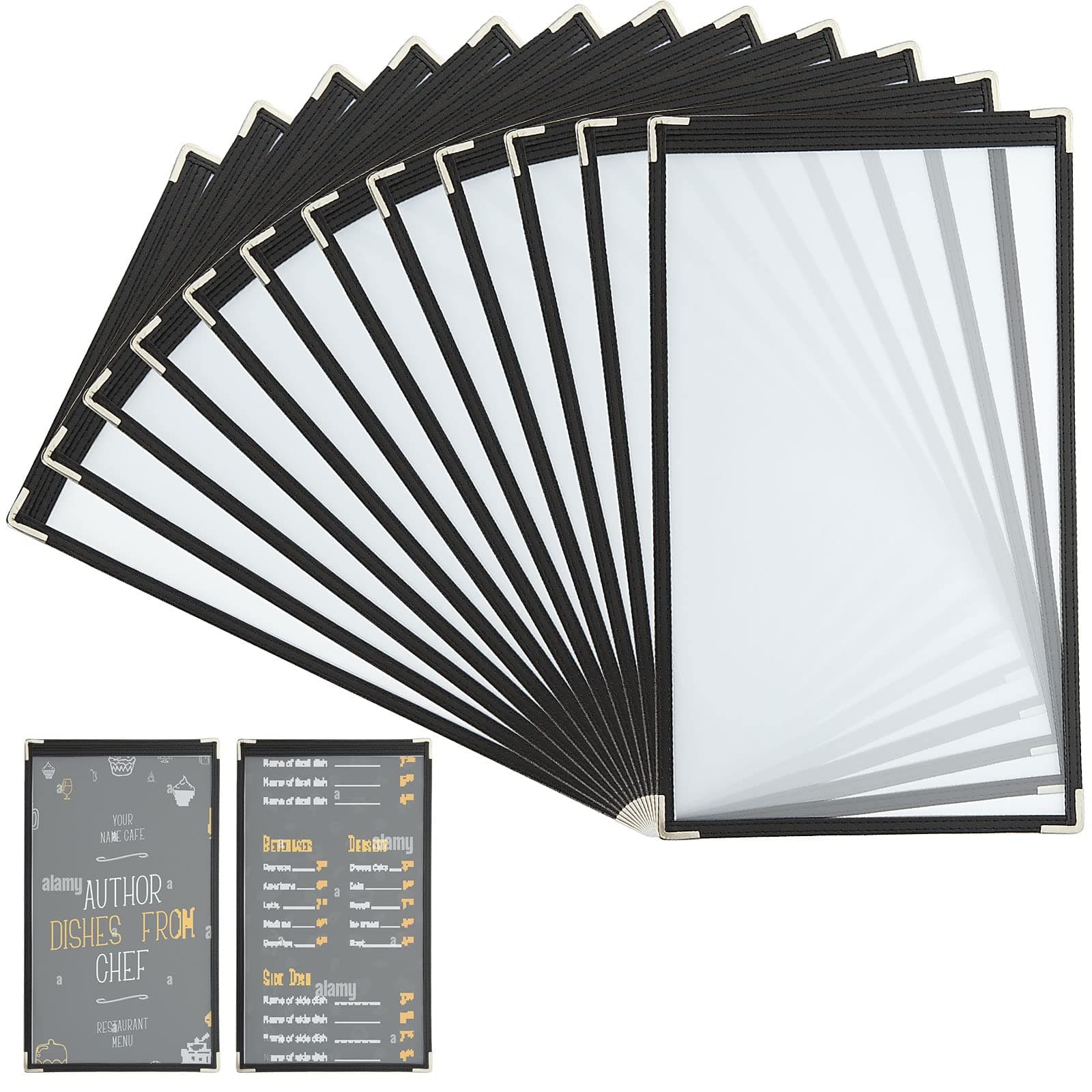 12PCS 8.5 x 14 Inch Menu Covers Single Page 2 View, Transparent Restaurant Menu Holder for Restaurant Bar Cafe (Black)