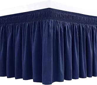 Biscaynebay Wrap Around Bed Skirts for Full & Full XL Beds 22" Long Drop, Navy Adjustable Elastic Dust Ruffles Easy Fit Wrinkle Resistant Silky Luxurious Fabric Machine Washable