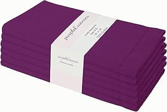 PurpleEssences Set of 6 Hemstitch Cloth Dinner Napkins 100% Cotton - Soft Durable Washable - Ideal for Wedding Spring Summer - Perfect Everyday Use Table Linen 18x18 - Purple