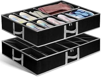 mepuremepure Under Bed Shoe Storage Organiser, 80X60X15.5cm, 2Pack Adjustable Velcro Underbed Shoe Storage with Bottom Support&3 Handles, Under Bed Storage for Flat Shoes Heels Boots Sandals