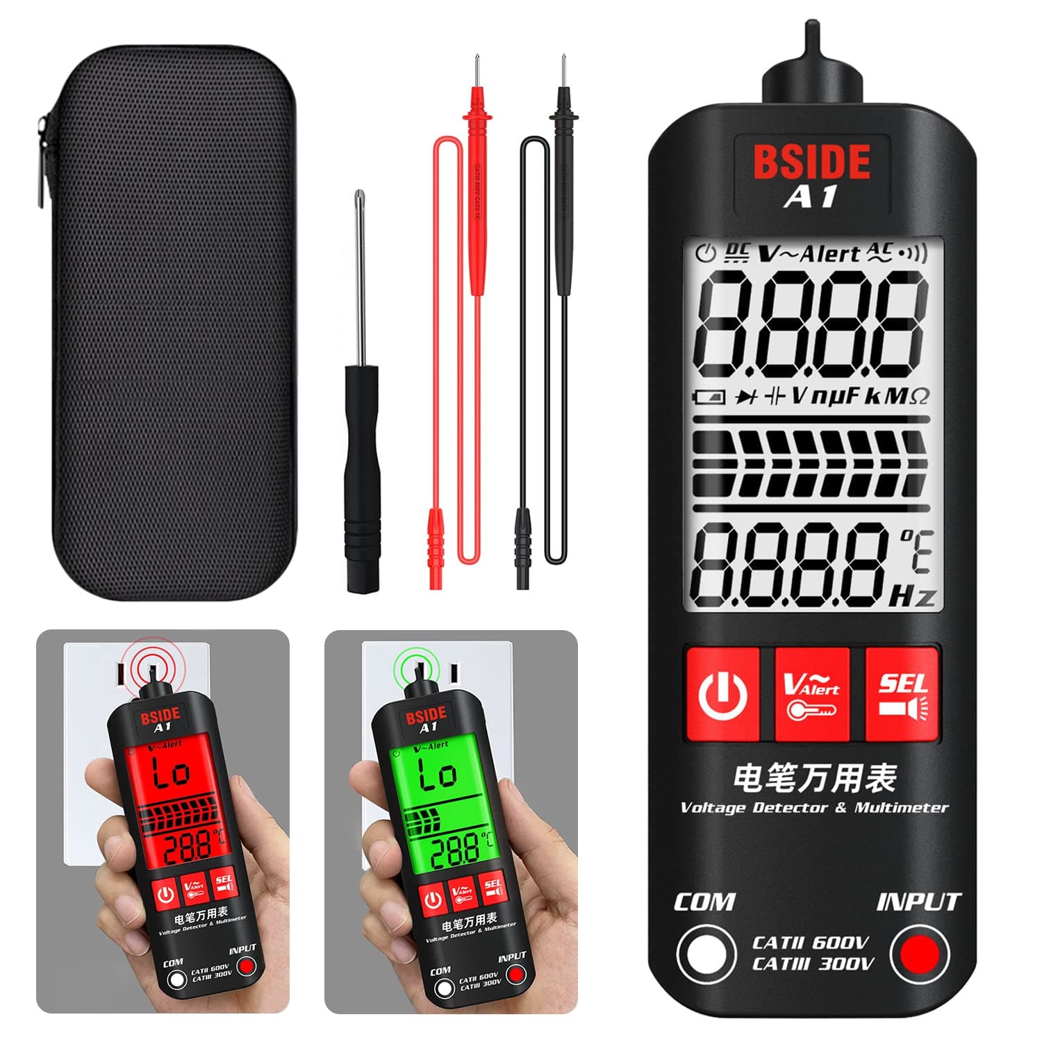 A1 Fully Automatic Anti-Burn Intelligent Digital Multimeter, Auto Senses The Zero and Fire Wires, Fast Accurately Measures Voltage, Current, Conductor On/Off, Color Ring Resistance