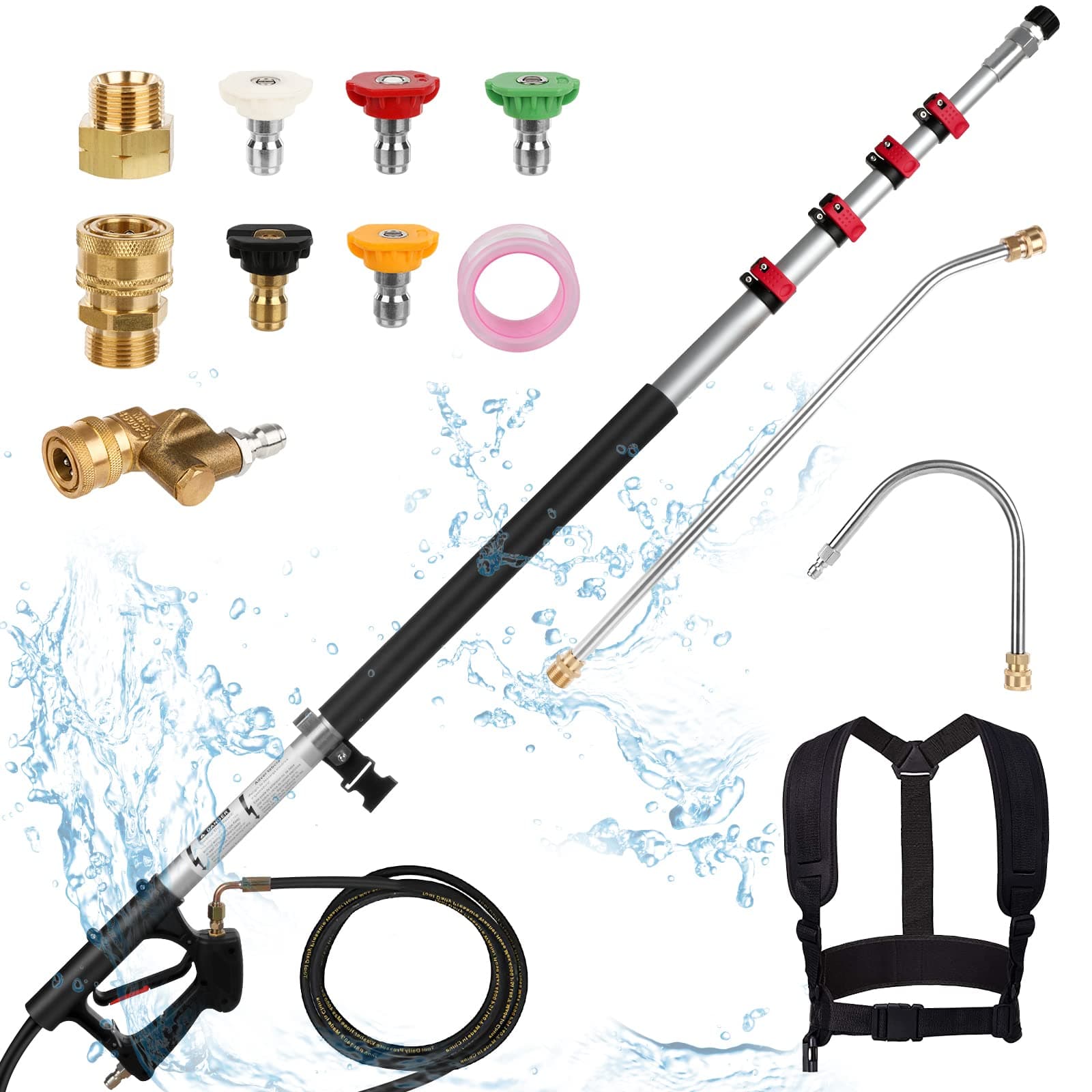 20+2FT Telescoping Lance High Pressure Washer Extension Wand Flow Telescoping Spray Wand with Gutter Extension