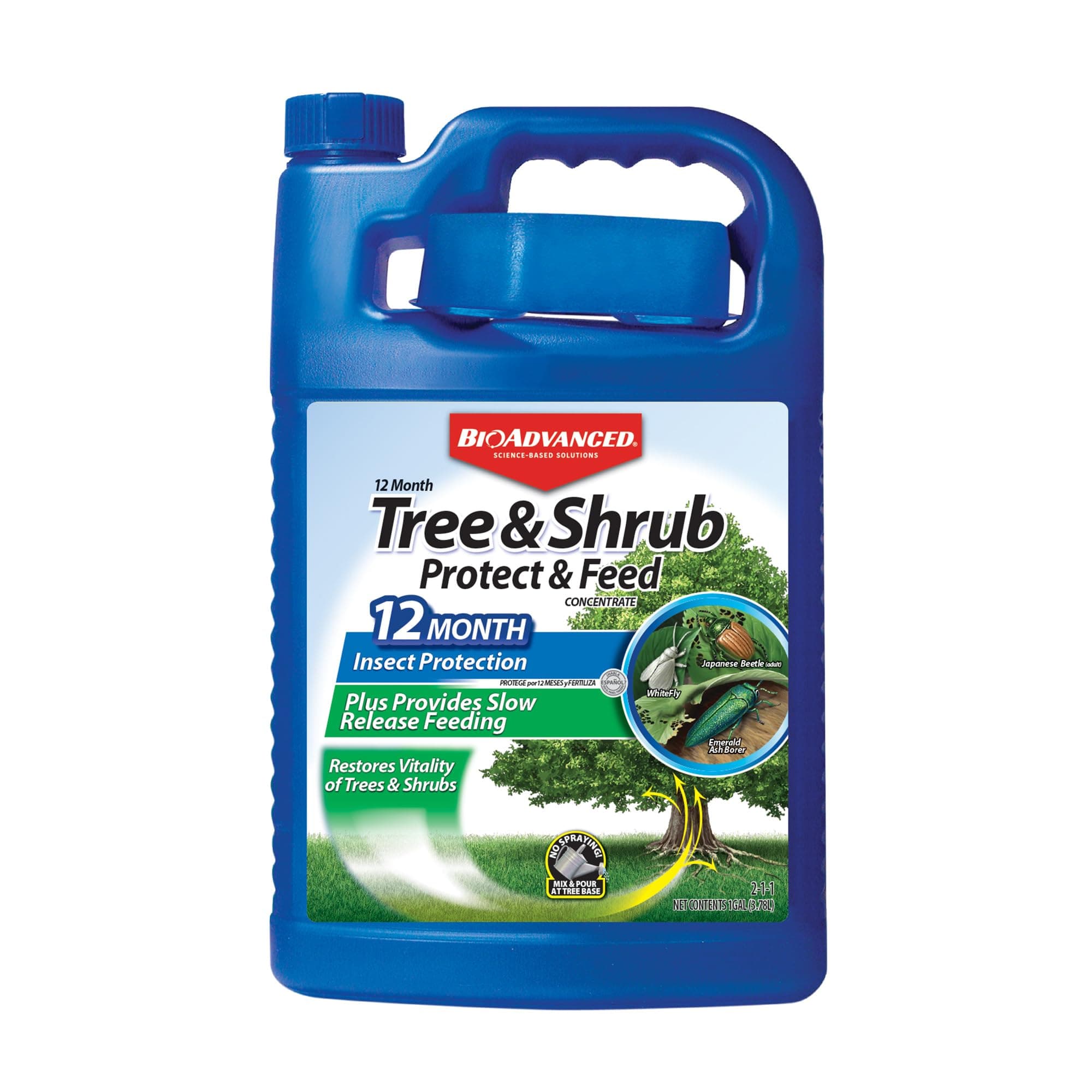 BioAdvanced 12 Month Tree and Shrub Protect and Feed Concentrate, 1 Gal, Insect Killer, Tree Fertilizer & Plant Food