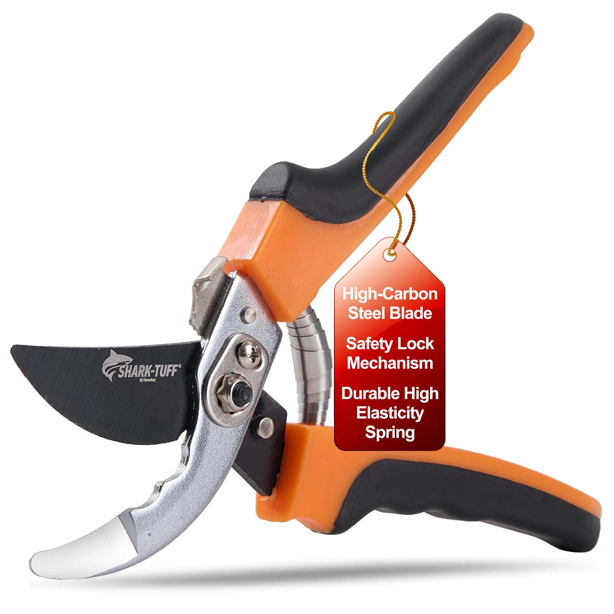 Shark-Tuff® Heavy Duty Secateurs & Pruning Scissors Pruning Shears for Gardening | High Carbon Steel SK5 Blade Garden Scissors | Bypass Hand Pruners with Long Handles