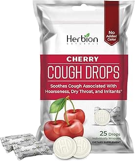 Naturals Cough Drops with Natural Cherry Flavor, Dietary Supplement, Soothes Cough, for Adults and Children Over 6 Years, 25 Drops, No Artificial Flavor, Pack of 1