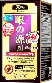 AFC Japan Ultimate Vision PRO – Improved, Up-Sized Formula - Support Vitamins for Eye Health with Lutein, Zeaxanthin, Bilberry, Nutrients for Blurry Dry Eyes, Macular Health & Focus, 45 Softgels