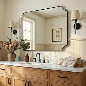 ANDY STAR 30x40 Inch Bathroom Mirror, Black Bathroom Mirror for Over Sink, Unique Rectangle Wall Mirror, Matte Black Framed Rectangular Mirror with Scalloped Edges, Ideal for Home Decor