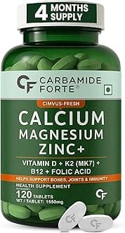 Calcium Citrate & Vitamin D3 Tablets | Calcium Magnesium Zinc - Bone Health & Joint Support - 120 Tablets