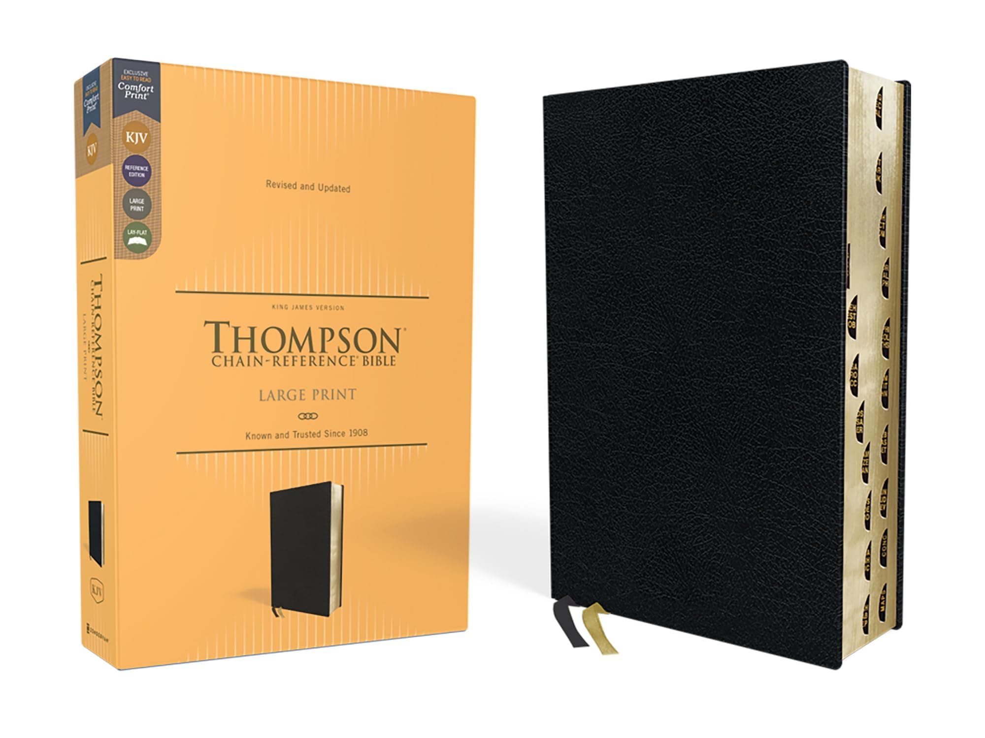 KJV, Thompson Chain-Reference Bible, Large Print, Bonded Leather, Black, Red Letter, Thumb Indexed, Comfort Print