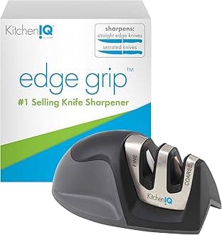 KitchenIQ 50009 Edge Grip 2-Stage Knife Sharpener, Black, Coarse & Fine Sharpeners, Compact for Easy Storage, Stable Non-Slip Base, Soft Grip Rubber Handle, Straight & Serrated Knives