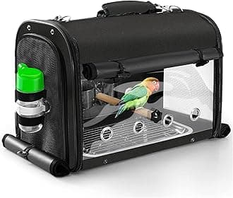 SUERTREE Bird Carrier Bag Bird Travel Cage with Stand, Lightweight Backpack for Parrot, Portable Bird Travel Bag, Pet Transparent Breathable Travel Cage, Black