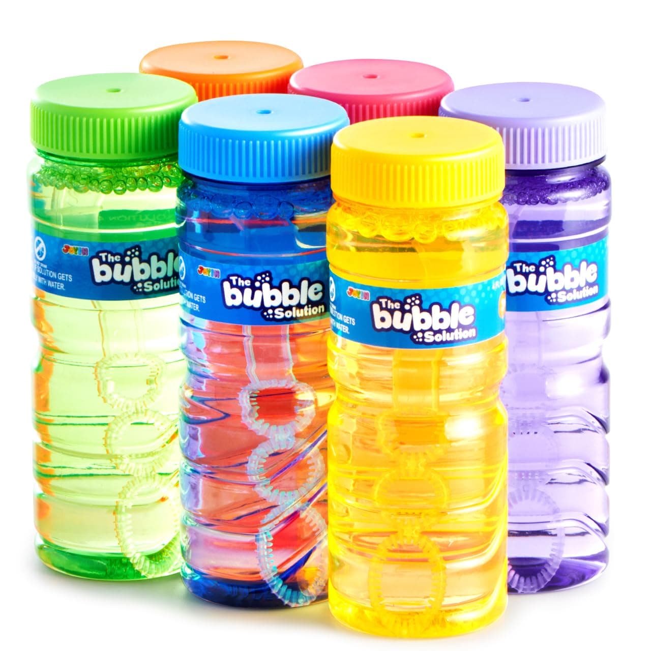 JOYIN 6 pcs Bubble Bottles Age 3+ (4oz/118ml Bubbles Solution), Bubbles Party Favors for Kids, Bubbles Wand Bulk, Assorted Colors Large Bubble Kit, Toddler Summer Outside Toys Gift for Kids