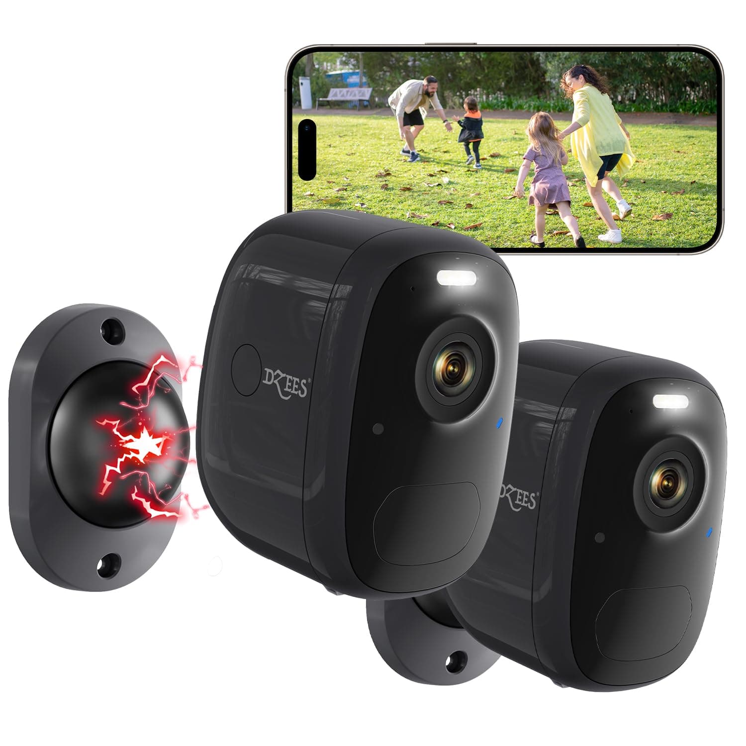 Dzees 4MP Outdoor Camera Wireless with Magnetic Mount Battery Powered Security Camera Outdoor for Home Security, 2.4Ghz WiFi/AI Motion Detection/2-Way Talk/4MP Color Night Vision/IP66/Cloud-2-Pack