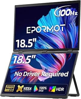 Portable Dual Monitor 18.5" 100Hz FHD 1080P Stacked Monitor, Dual Vertical Displays for Coding/Gaming/Trading, USB-C Mini HDMI Laptop Screen Extender(No Driver Needed)