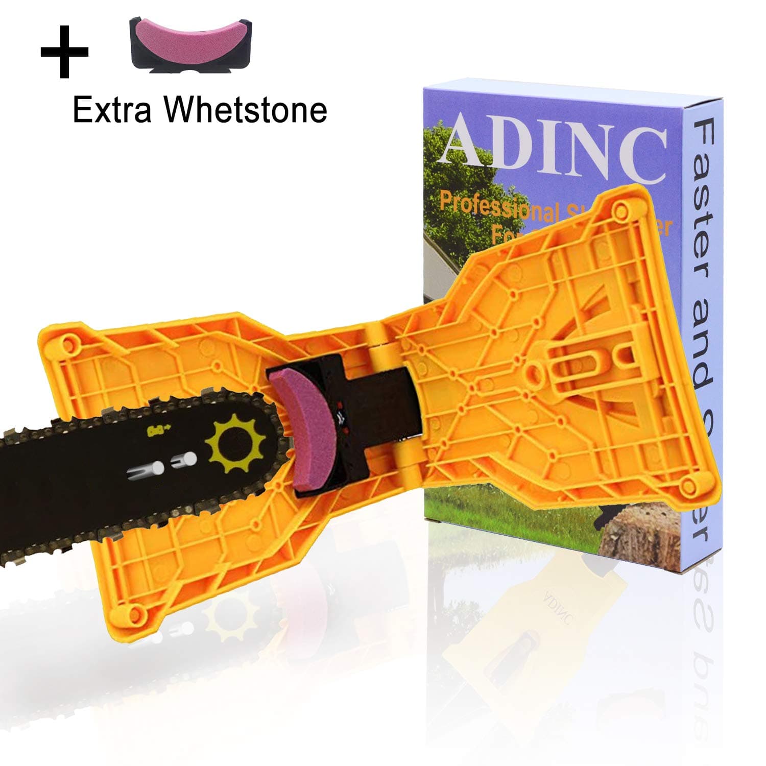 ADINC Chainsaw Sharpener Universal Chain Saw Blade Sharpener Fast Sharpening Stone Grinder Tools Bar Mounted Chainsaw Teeth Sharpener Fit for 14/16/18/20 Inch Chain Saw Bar with 2 Holes