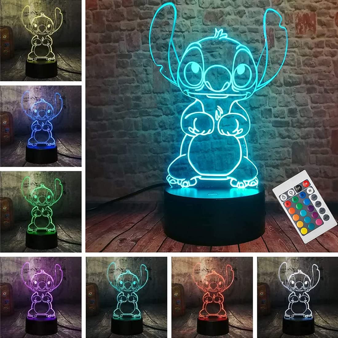 Stitch Night Light - 3D LED Intelligent Remote Control 16-Color Lamp for Children's Room Decoration and Holiday Gifts