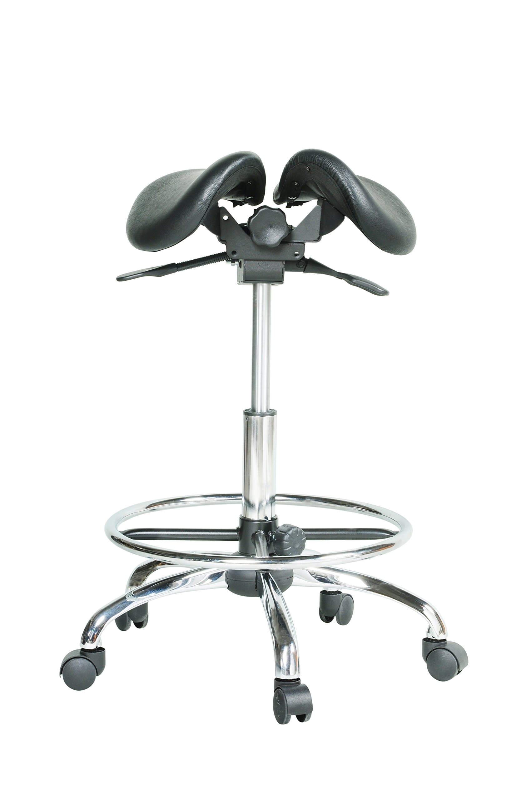 Kanewell Twin Adjustable Saddle Stool with Foot Ring, Leather (Short)