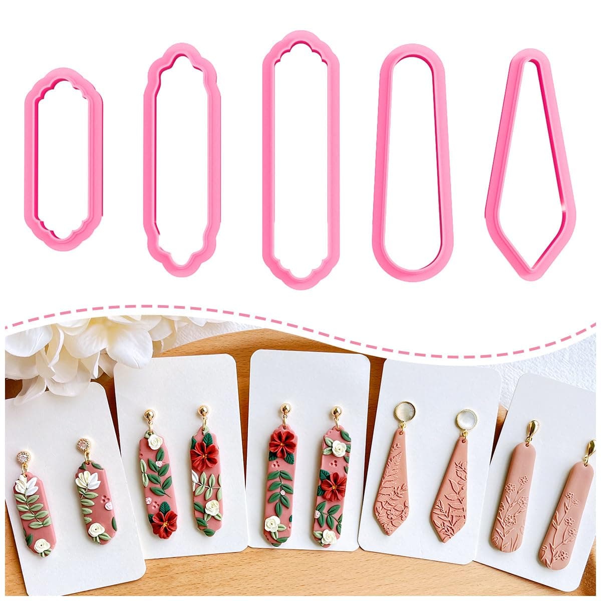 Keoker Clay Cutters, Polymer Clay Cutters, Long Dangle Shape Polymer Clay Cutter Set (5PCS A)