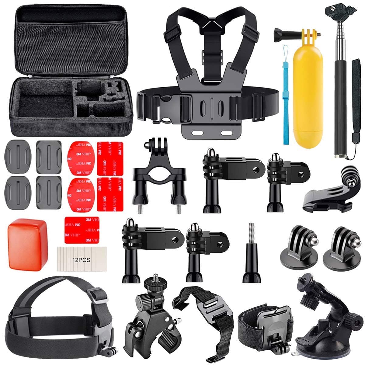 AuyKoo Accessory Kit for Hero 8/7/6/5 Session Black, 30-in-1 Action Camera Chest Shoulder Strap Mount/Floating Grip/Helmet Mount/Bicycle Handle-bar Adapter Accessories Pack for Xiaomi Yi